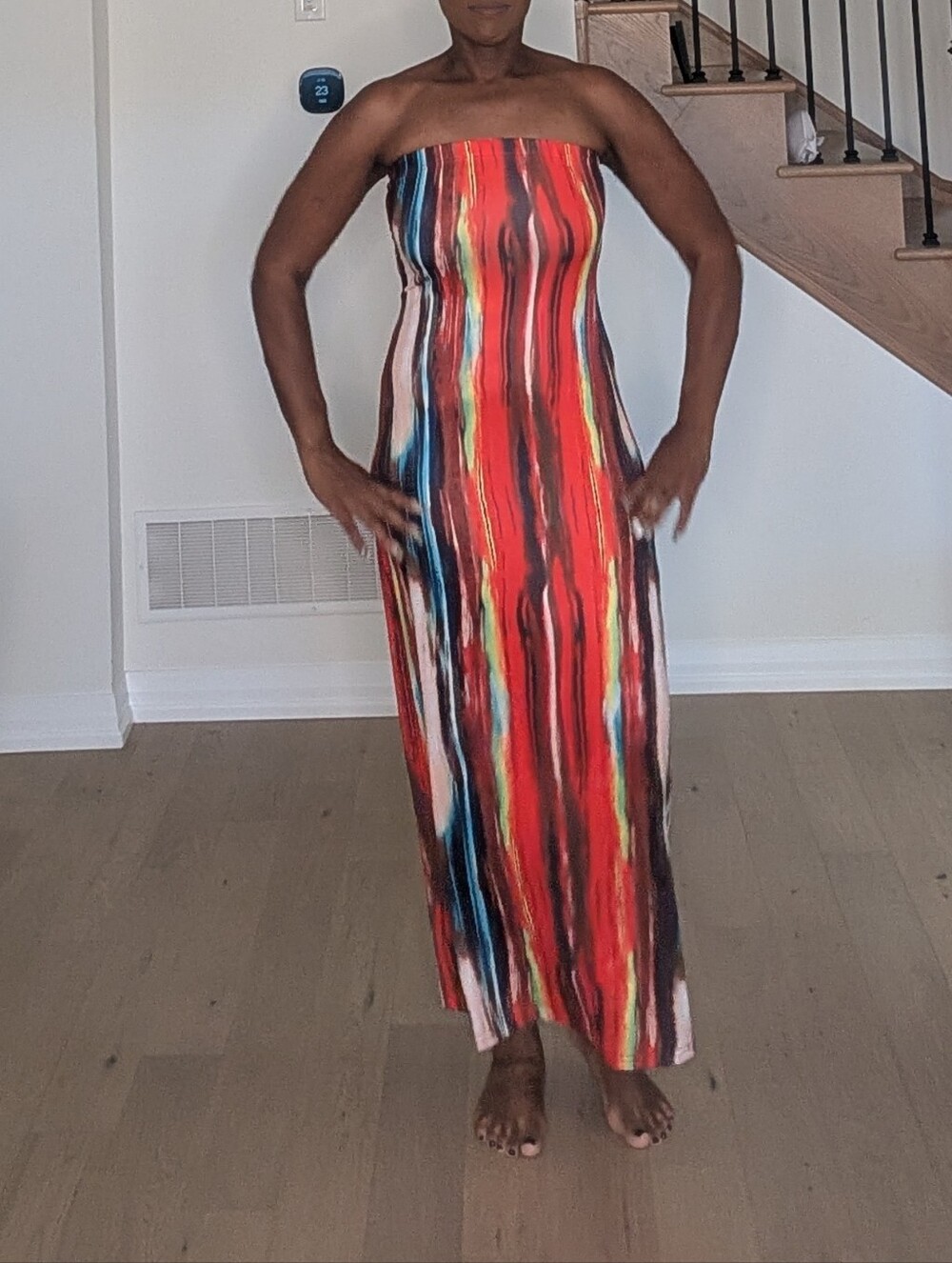 Strapless Red Multi-Color Maxi Dress - Picture 2 of 7